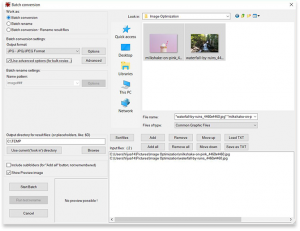 optimize images irfanview batch window