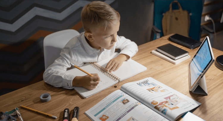 boy attending an elearning course