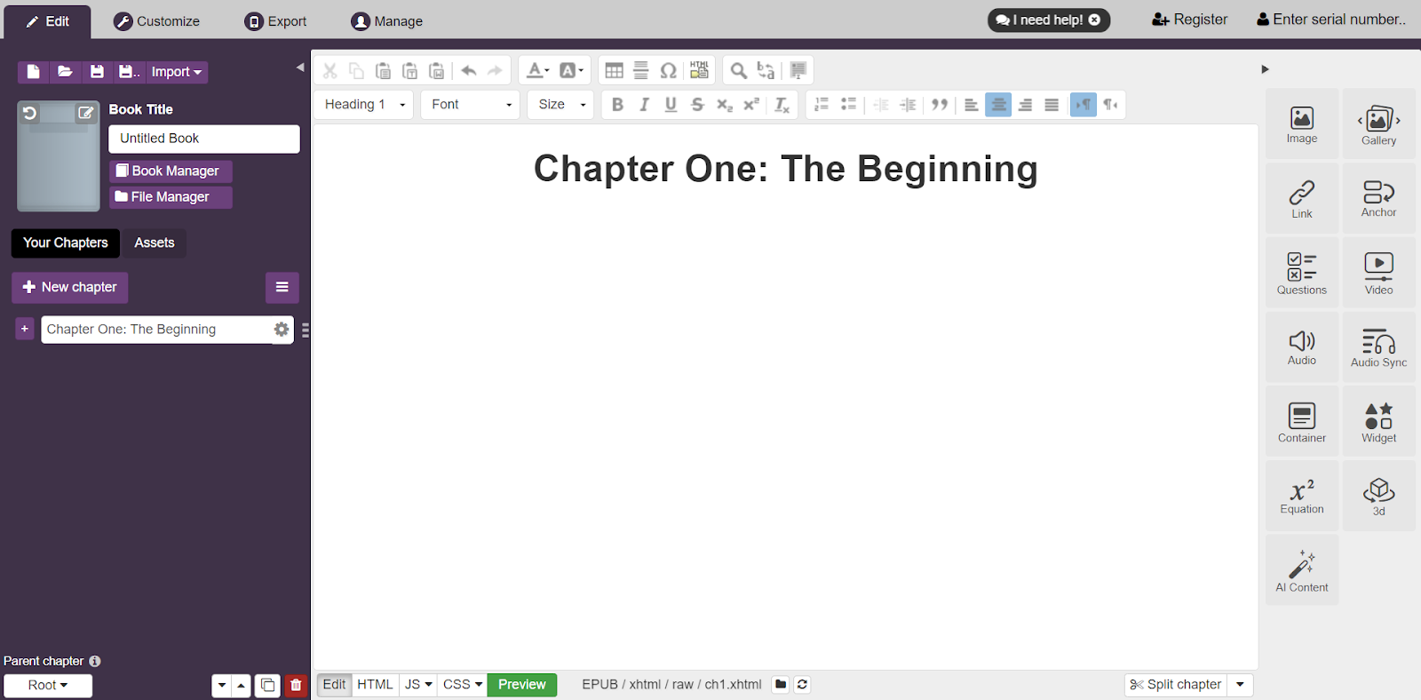 editing chapter title in Kotobee Author