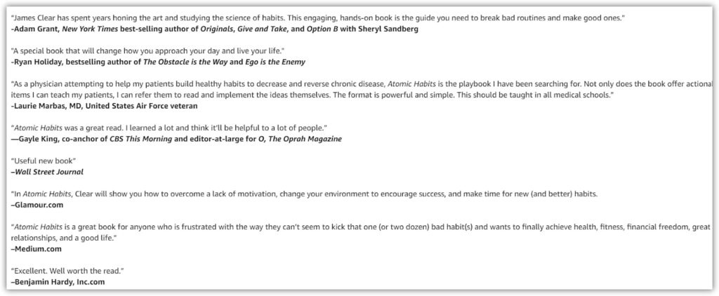 Editorial review example: Atomic Habits 