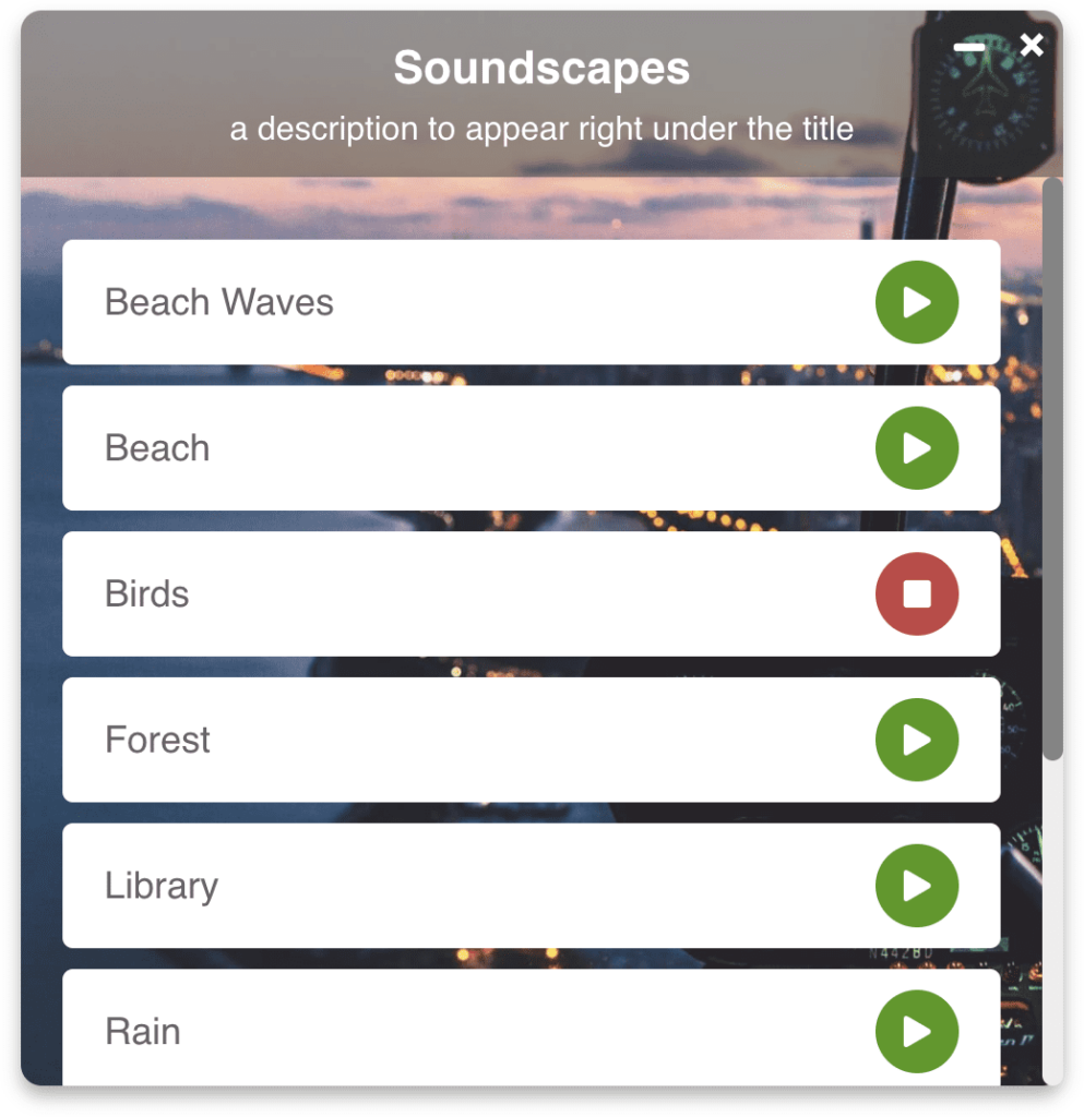 A screenshot of the Soundscapes mini-app.