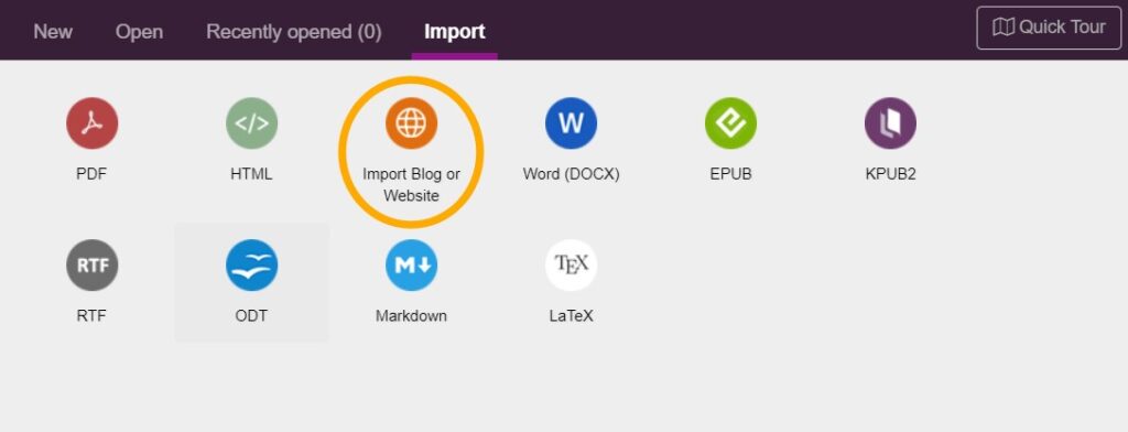 Import window in Kotobee Author.