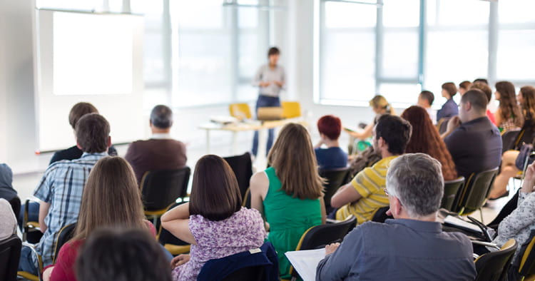 People attending a writers conference