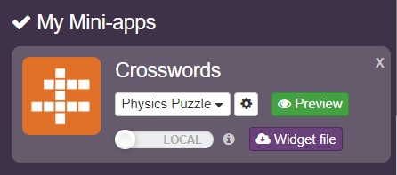 The Crosswords mini-app options in Kotobee Author.