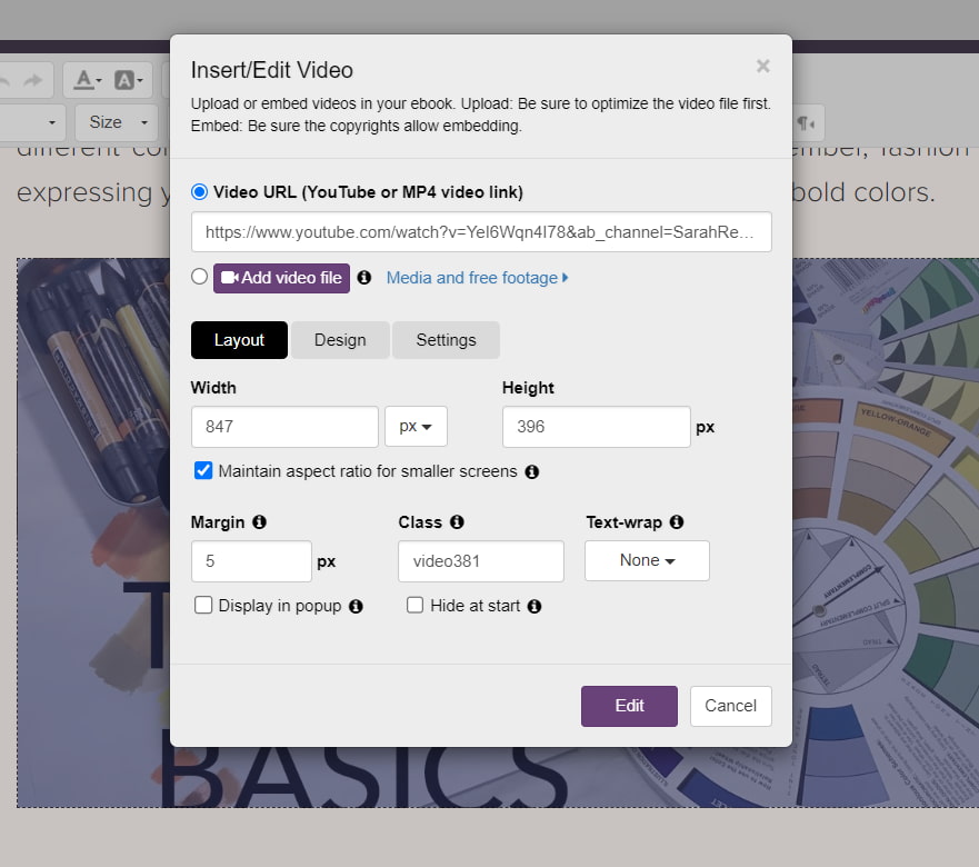 Video settings in Kotobee Author.