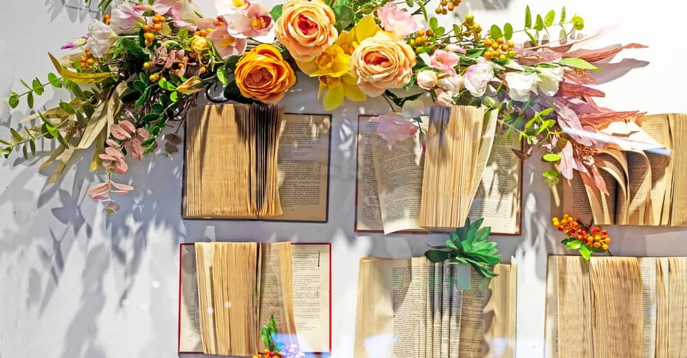 Women's fiction books and flowers